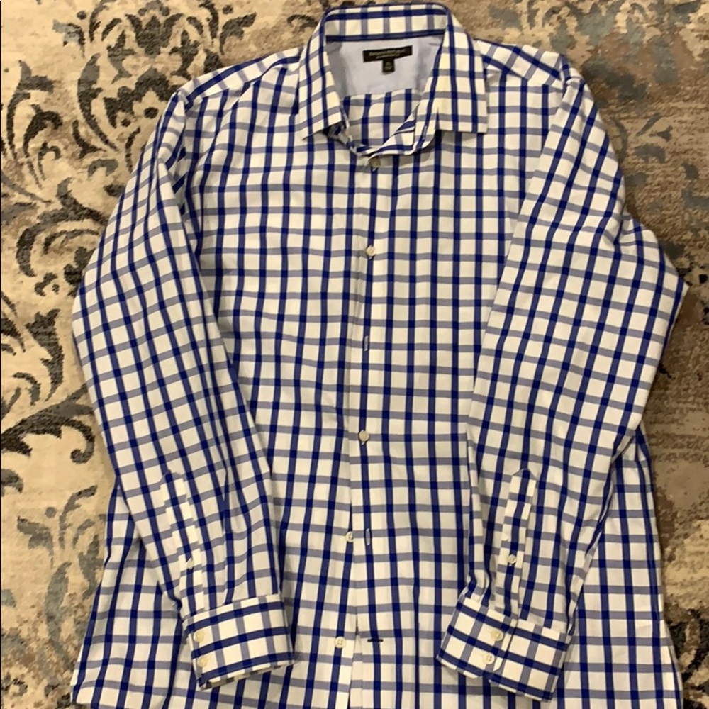 Blue white patterned shirt